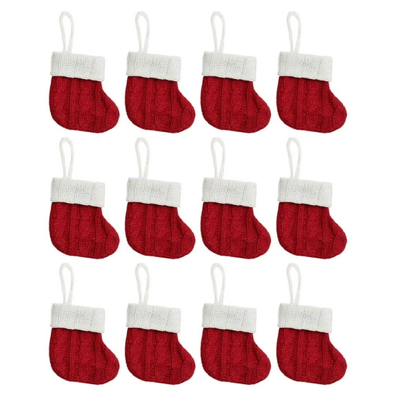 Mini Christmas Stockings, Denbek Set Of 12 Christmas Knitted Stockings | Multi-Use Candy Bags, Utensil Holders & Tree Ornaments For Holiday Decor, Christmas Decorations Indoor