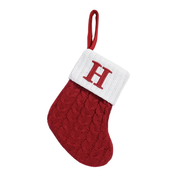 Mini Christmas Stockings with Initial, 2-Pack 7 Inches Knitted Christmas Stocking Knitted for Family, Xmas Holiday Party Gifts & Decoration for Fireplace (H)