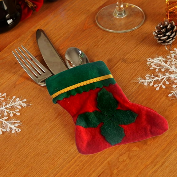 Mini Christmas Stockings - Non-Woven Fabric Cutlery Holders, Candy Bags, Stocking Stuffers, Tree Decorations, Holiday Party Favors (Multicolor)
