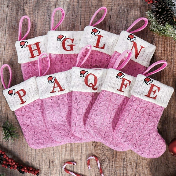 Mini Christmas Stockings Pink Present Bag with White Rims, Hanging Candy Bag Socks Christmas Tree Ornaments, Christmas Socks Decoration Gift Bag Snacks Home Decorations