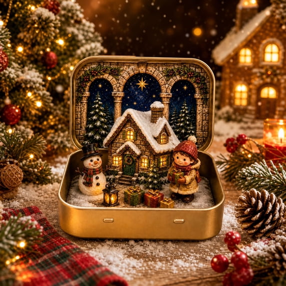 Mini Christmas Story Scene in Box Decor,Portable Christmas Miniature Festive Scene Sets with Storage Box,Christmas Tabletop Decoration for Home Shelf Mantel