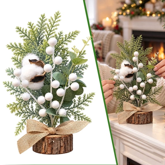 Mini Christmas Tabletop Tree Artificial Centerpieces Tree with White ...