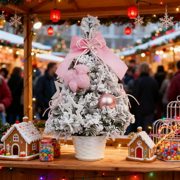 Mini Christmas Tree,11.8/15.7 Inches Artificial Small Christmas Tree with Bow Ornaments, Tabletop Christmas Tree for Christmas Decoration Gifts