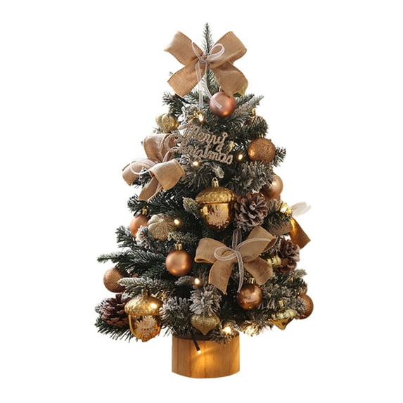 Mini Christmas Tree 18 Inch with Lights, Pre-Decorated Tabletop Holiday Tree with Ornaments, Bows, Pinecones, Wooden Base for Desk, Window, and Home Décor