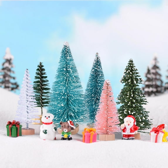 Mini Christmas Tree 3.54inch Artificial Pine Needle Trees with Wooden Base 4 Color Faux Small Tabletop Christmas Trees for Christmas Decor Christmas Party Home Table Craft Decorations