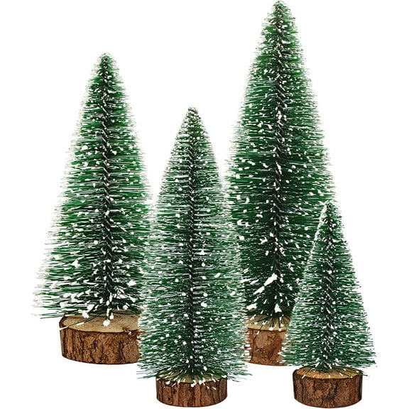 Mini Christmas Tree, 4 Pcs Table Top Christmas Tree with Wooden Bases Small Bottle Brush Pine Tree Decor for Xmas Holiday Party Home Christmas Decoration Indoor