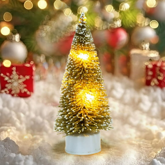 Mini Christmas Tree 5 Inch Snowflake Pine Needles Bottle Brush Trees Christmas Table Decorations Small Christmas Tree with Lights Winter Decor Christmas Decorations Arbol de navidad