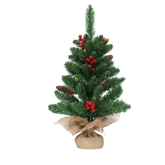 Mini Christmas Tree 60cm - Artificial Tabletop Xmas Tree with Red Berries, PVC Greenery for Office Desk, Home, Small Room Holiday Decor