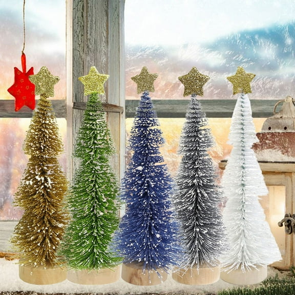 Mini Christmas Tree 7.87inch Artificial Christmas Tree Small Pine Trees Frosted Sisal Trees With Wood Base Tabletop Ornament Christmas Tree Decoration Seasonal Indoor Home Decor