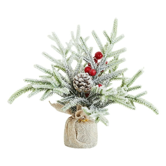 Mini Christmas Tree 8 Inch Tabletop Artificial with Pine Cones Berries Small Potted Xmas Decor for Home Indoor Holiday Party Kitchen Dining Table Decoration
