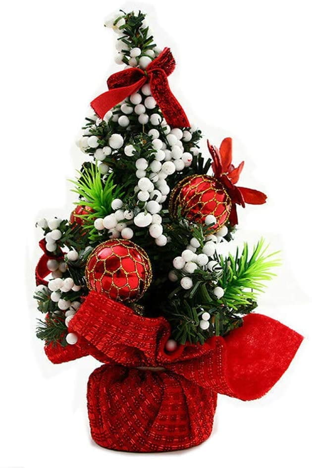Mini Christmas Tree with Mini String Lights and Ornaments Artificial