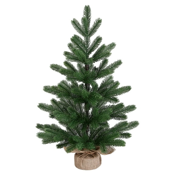 Mini Christmas Tree - Artificial Small Tree with PE Branches, Burlap Base, Green, for Home Party Decoration for Kitchen Dining Room Window, Non-Lit, 19.7Inch