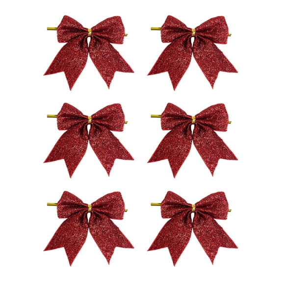Mini Christmas Tree Bow Hanging Ornaments Set of Six Small Decorative Pieces for Tree Door Wall Fireplace Decoration Festive Decor Celebration Accessories