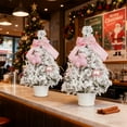 thumbnail image 1 of Mini Christmas Tree Christmas Tree Decorations 15.75inch Artificial Christmas Tree Fake Potted Plant White Snow Flocked Mini Tabletop Xmas Tree with Pink Bow for Holiday Home Party Decorations, 1 of 7