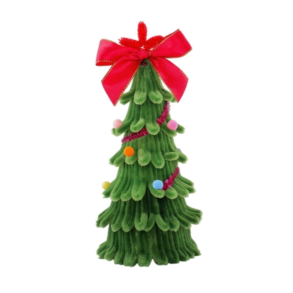 Mini Christmas Tree Decor Velvet Twist Stems Red and Dark Green Tabletop Ornament for Holiday Seasonal Home Styling DIY Crafting Projects Festive Indoor Accents, 1Pack Green