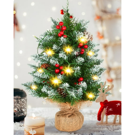 Mini Christmas Tree Decorations 20inch Pre-Lit Artificial Small Xmas Tabletop Tree with LED Lights Miniature Desktop Decor Tree Christmas Holiday Party Decorations for Home/Office