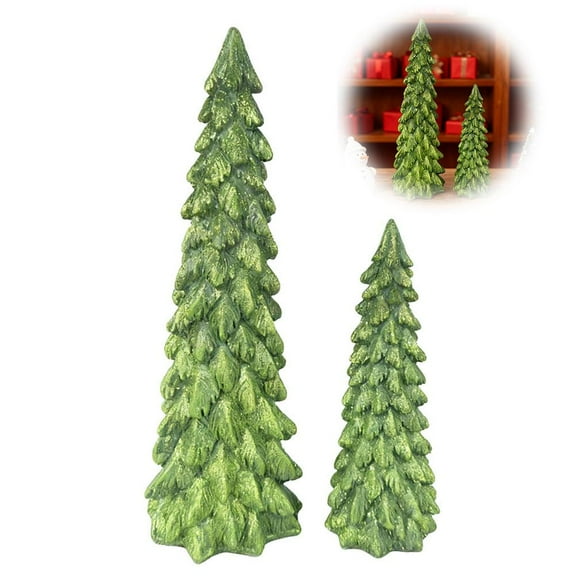 Mini Christmas Tree Decorations, Resin Artificial Pine Trees for Home Holiday Display, Shelf Decor Gift Set for Christmas and Winter Festival