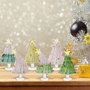 Mini Christmas Tree Glass Ornaments Small Glass Christmas Tree Christmas Dollhouse Miniature Mini Winter Figurines For Crafts Holiday Xmas Party Decor