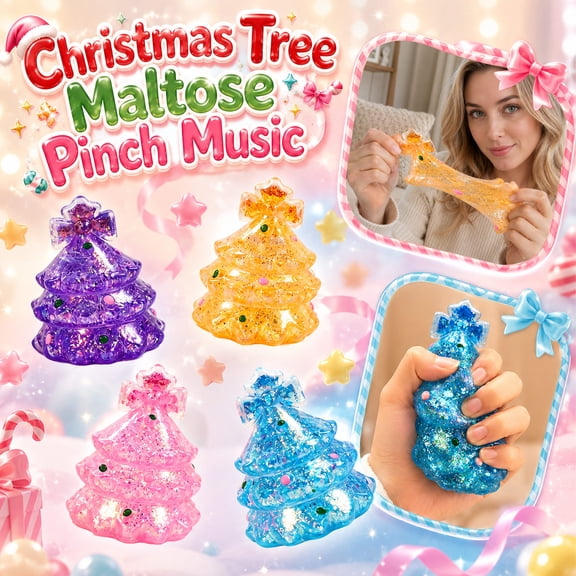 Mini Christmas Tree, Glitter Resin Squeeze Toys, Iridescent Translucent Stress Toys, 2.5X2X3.5 Inch Tiny Tabletop Decor, Pink Sparkly Resin Christmas Tree with Bow Detail, for