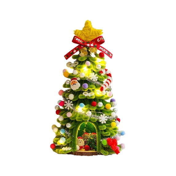 Mini Christmas Tree Handmade Diy Kit with Christmas Tree with Lights Ornaments and Gift Bag for Indoor Tabletop Holiday Decor