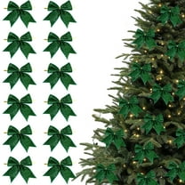 Mini Christmas Tree Hanging Ornaments 12pcs,3.5" Small Bow Decorations for Xmas Tree Wreath Door Wall Fireplace,Christmas Party Favors Holiday Gift Wrap Decor for Home Store Office-Green