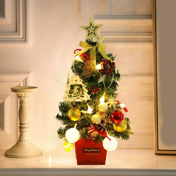 Mini Christmas Tree, LED Light Tabletop Christmas Tree, Small Christmas Tree with Lights for Home Office Decor, 50Cm Artificial Xmas Tree with Battery-Operated Lights for Christmas Decorations