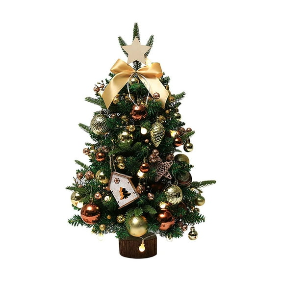 Mini Christmas Tree with Light 18 Inch Table Top Xmas Tree with Hanging Ornaments Gift Boxes Star Treetop Xmas Wreath Small Artificial Winter Tree for DIY Christmas Decorations (Green)