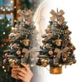 thumbnail image 1 of Mini Christmas Tree with Lights, 17.7 Inch Small Tabletop Christmas Tree Pre-Decorated with Gold Ornaments, Bow Tree Topper & Pine Cones, Artificial Xmas Tree for Home Office Holiday Decor, 1 of 7