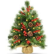 Mini Christmas Tree with Lights, 20inch Table Top Miniature Christmas Trees Pre-lit Artificial Mini Christmas Tree Spruce Desk Decoration with Miniature Pine Tree Pine Artificial Xmas Tree