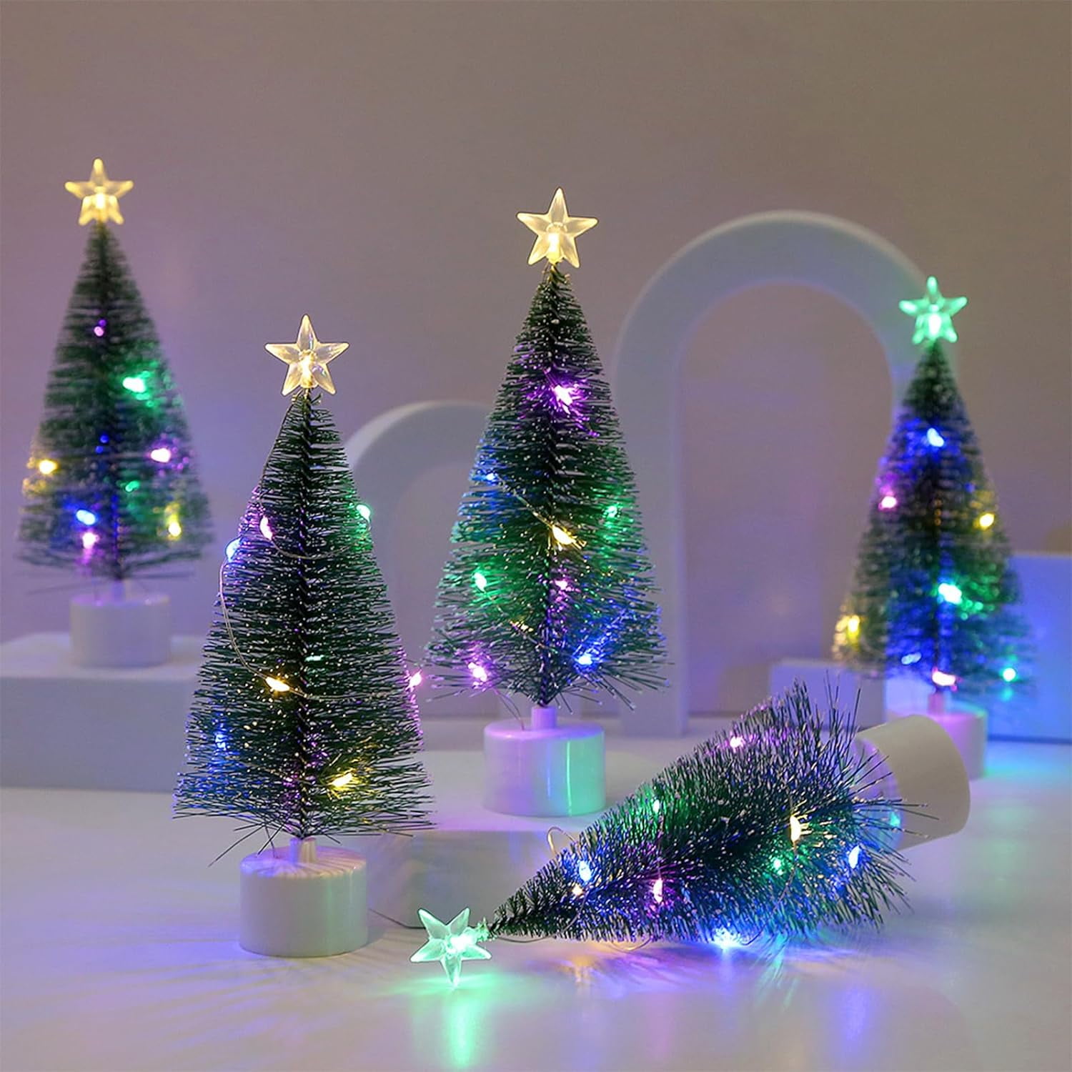 Mini Christmas Tree with Lights, 4 Pack Tabletop Christmas Tree with Lights for Christmas