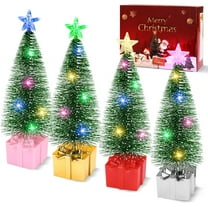 Mini Christmas Tree with Lights, 4 Pieces Tabletop Christmas Tree with LED Lights, Indoor Christmas Decorations Holiday Party Ornagment, Christmas Centerpieces for Tables