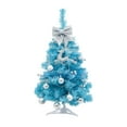 thumbnail image 1 of Mini Christmas Tree with Lights and Ornaments, 17.7" Blue Christmas Tree with Light, Artificial Tabletop Christmas Tree with Lights, Bownot Treetopper, for Home Office, Perfect Christmas Decorations, 1 of 5