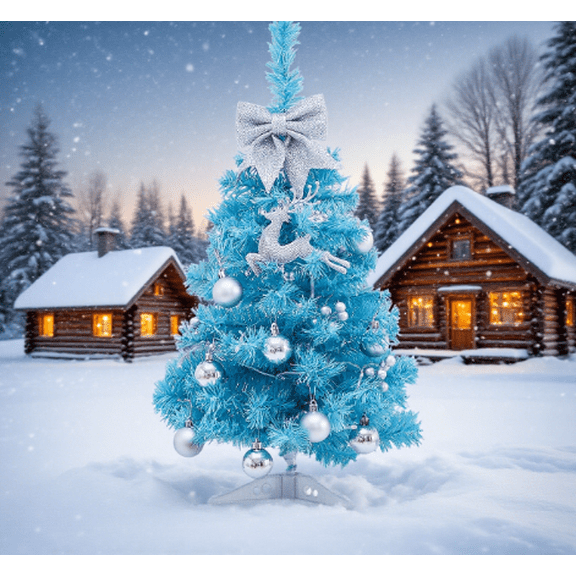 Mini Christmas Tree with Lights and Ornaments, 17.7" Blue Christmas Tree with Light, Pre-lit Artificial Tabletop Christmas Tree with Lights, Balls, for Dining Desk, Great Christmas Decorations