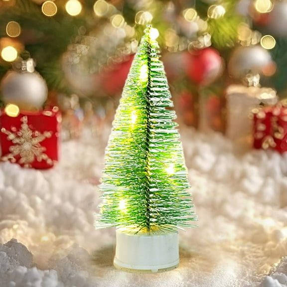 Mini Christmas Tree with Lights, Small Table Top Decorations, Desktop Miniature Pine Tree Xmas Holiday Decor Indoor Home, Bottle Brush Trees with Base,5.12x2.17inch