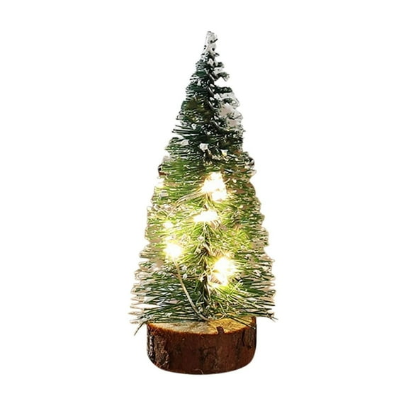 Mini Christmas Tree with Lights, Small Table Top Decorations, Desktop Miniature Pine Tree Xmas Holiday Decor Indoor Home, Small Pine Trees with Wooden Base for Home Xmas Decor