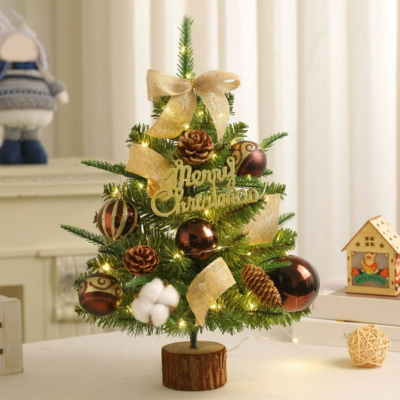 Mini Christmas Tree Set, Christmas Decorations Kit, 45cm Small Artificial Tree with Ornaments and Lights for Home Office Party, Plastic