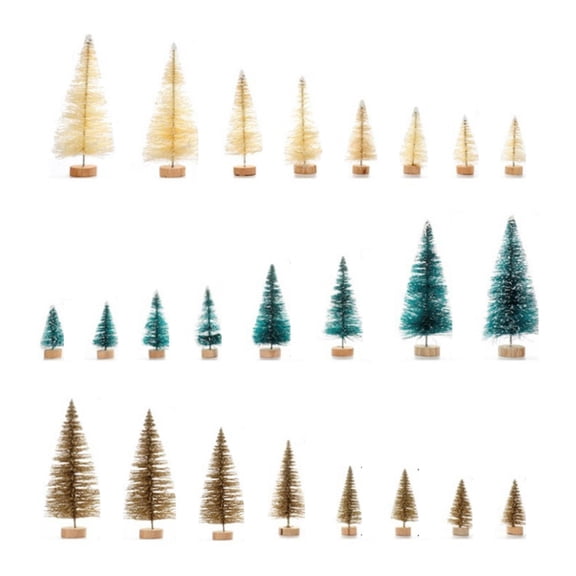 Mini Christmas Tree Set Miniature Artificial Pine Trees with Wooden Bases for Christmas Home Party Desktop Decoration Village Winter DIY Crafts Decor (Multicolour,24pcs)