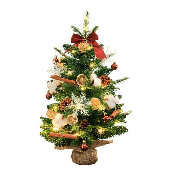 Mini Christmas Tree, Small Christmas Little Tree, Table top Tree 18”,Miniature Pine Artificial Xmas Tree with Ball Star Bowknot Ornaments for Holiday Season Desk Decoration Centerpiece Brown