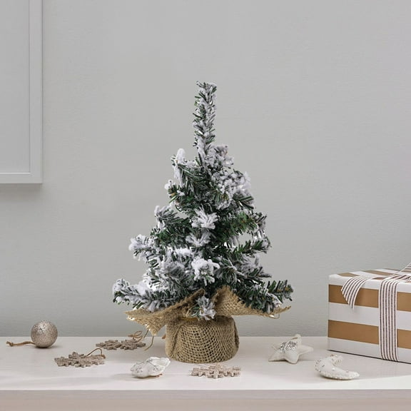 Mini Christmas Tree, Small Christmas Tree, Bottle Brush Fake Tree with Wooden Base for Tabletop Decoration, White PVC Mini Pines Tree for Desktop Centerpiece