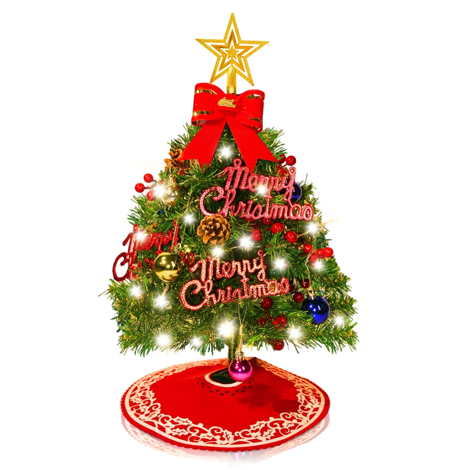 Mini Christmas Tree Small Christmas Tree with LED Lights Ornaments Tabletop Artificial Christmas Decorations Indoor Christmas Decor