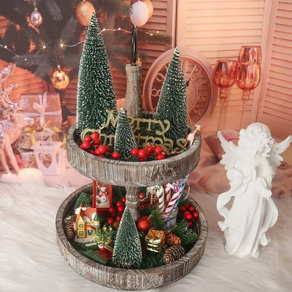 Mini Christmas Tree Small Pine Trees on the Wooden Base Home Desktop Decoration