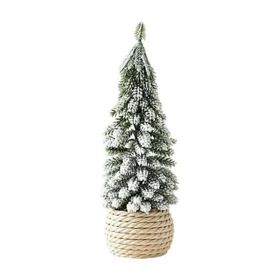 Mini Christmas Tree Snow Flocked Artificial Xmas Cone Tree with Pine Cones and Jingle Bells in Burlap Base