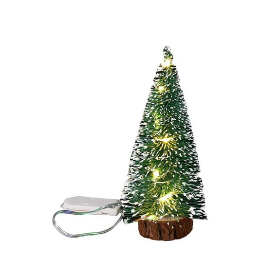 Mini Christmas Tree with Snow LED Lights Artificial Mini Decorative Xmas Tree, Desktop Small Pine Tree with Wood Base for Christmas Holiday Party Home Tabletop Christmas Decoration