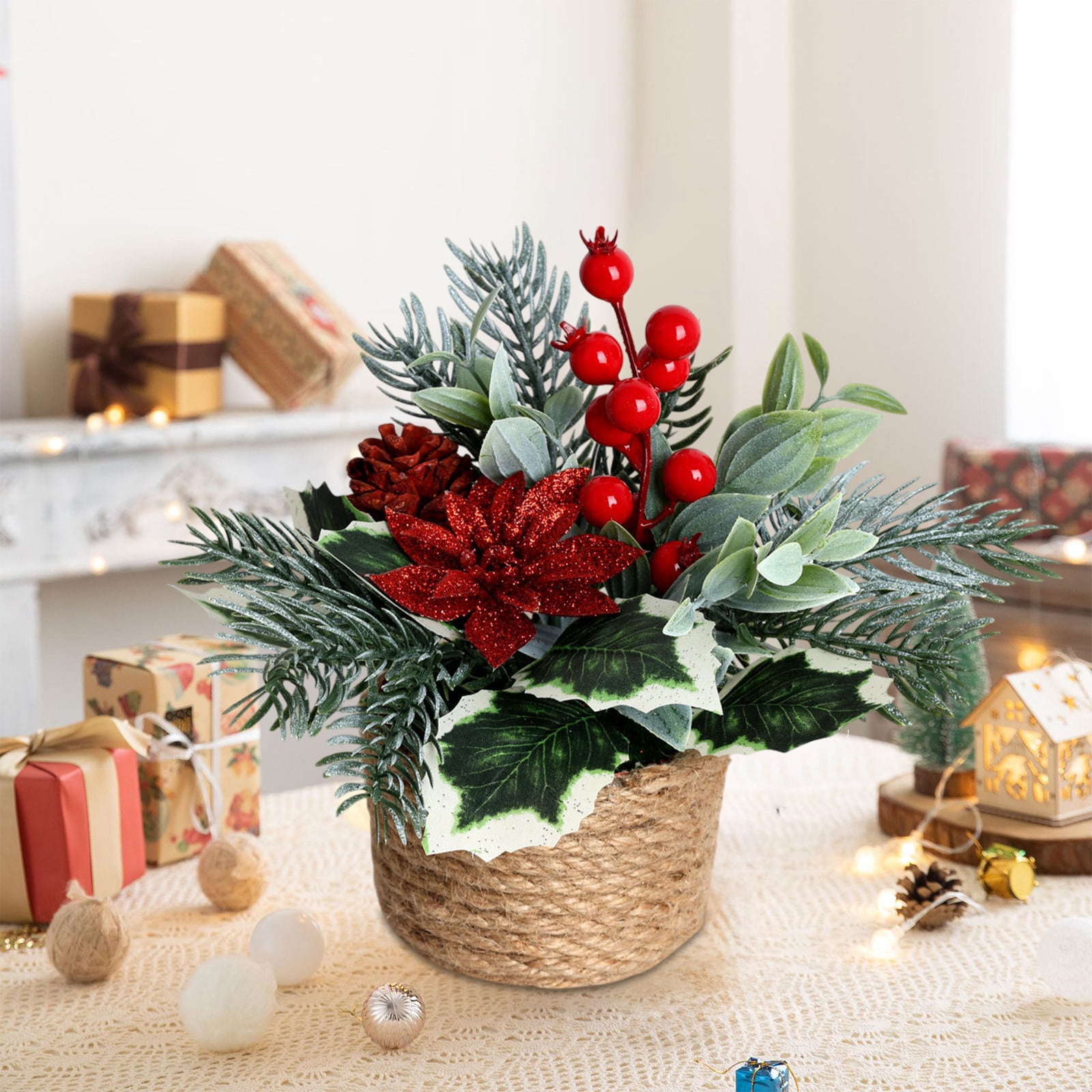 Mini Christmas Tree Table Decorations, 7.4" Small Artificial Trees with ...