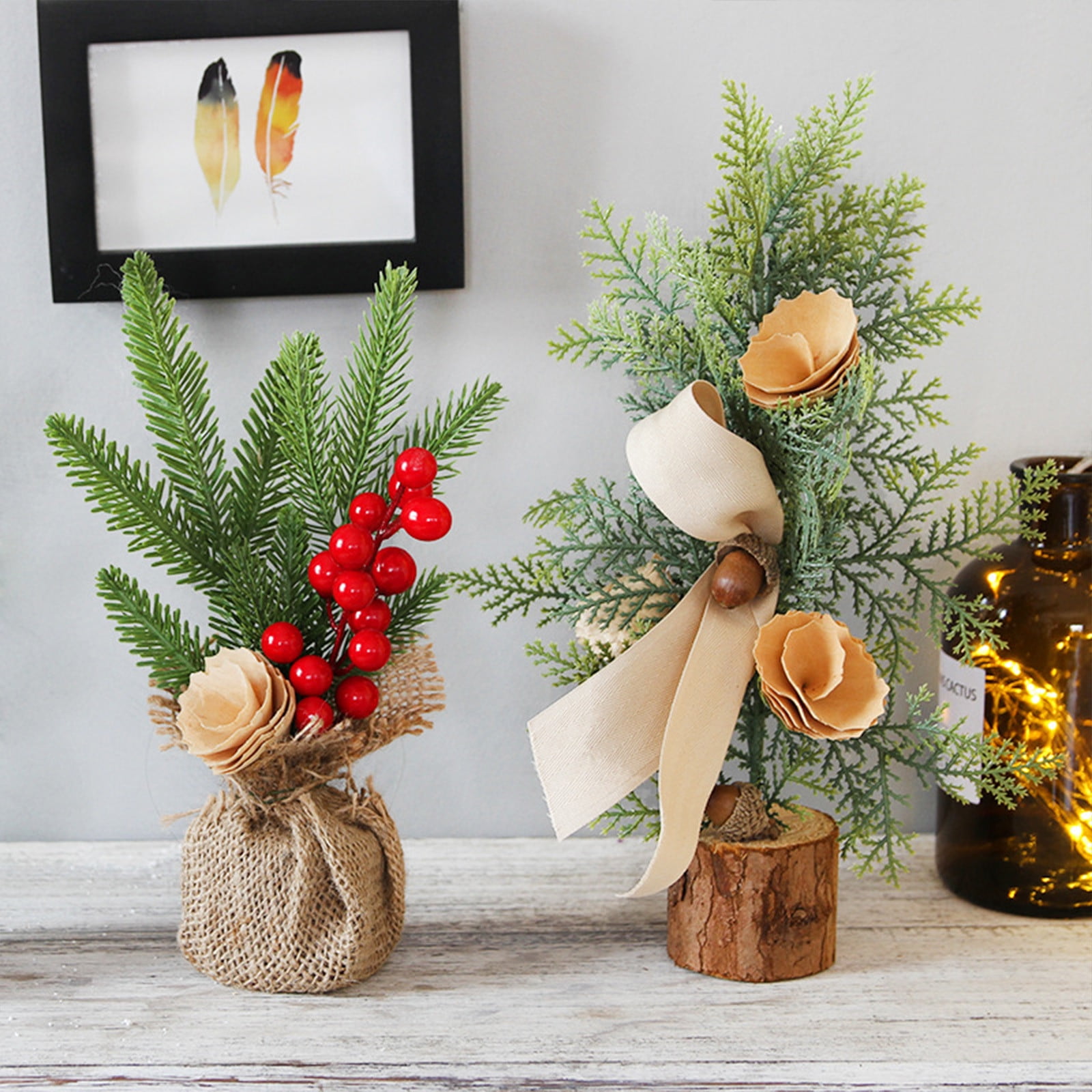 Mini Christmas Tree Table Decorations, 9.8" Small Artificial Trees with ...