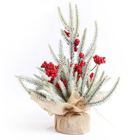 Mini Christmas Tree Table Decorations,Bexikou 12" Small Artificial Xmas Trees with Red Berries,Tabletop Christmas Tree Decorations for Home Office Room Holiday Decorations
