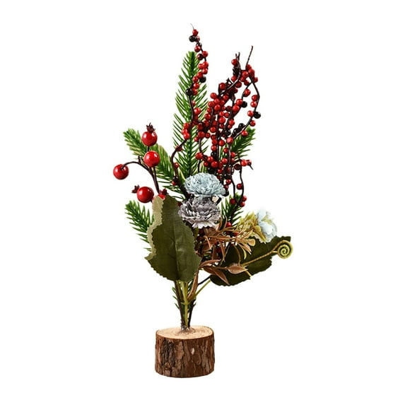 Mini Christmas Tree Tabletop Centerpiece with Berry Branches for Holiday Winter Party Desk Shelf Mantle Kitchen Counter Home