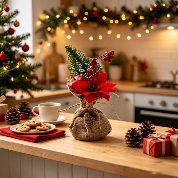 Mini Christmas Tree Tabletop Decor, 8 Inch Artificial Trees with Red Berries Pine Cone Greenery,for Home Office Shelf Centerpiece, Holiday Ornament,6 Style Options,1Pc