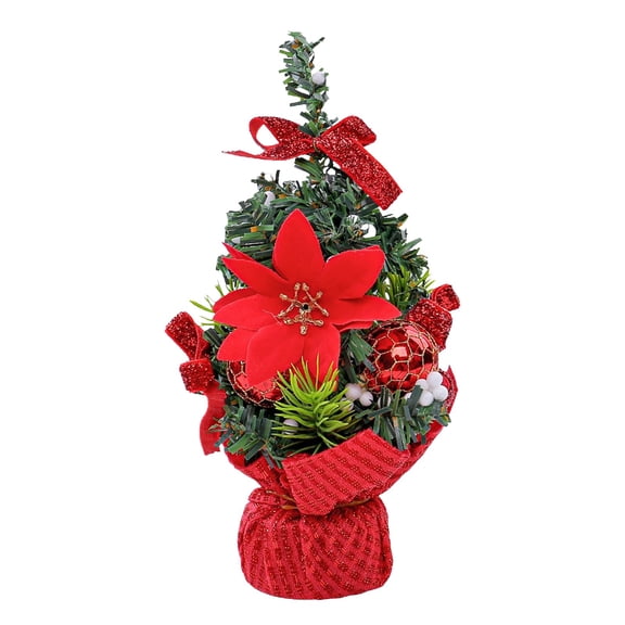 Mini Christmas Tree Tabletop Ornament, Ongmies Artificial Christmas Tree with Berry Needles and Xmas Flowers, Christmas Decorations Indoor