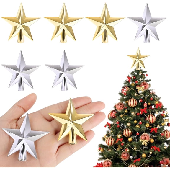 Mini Christmas Tree Topper Star,6pcs Christmas Tree Topper Star Treetop for Small Christmas Tree Craft Home Decoration